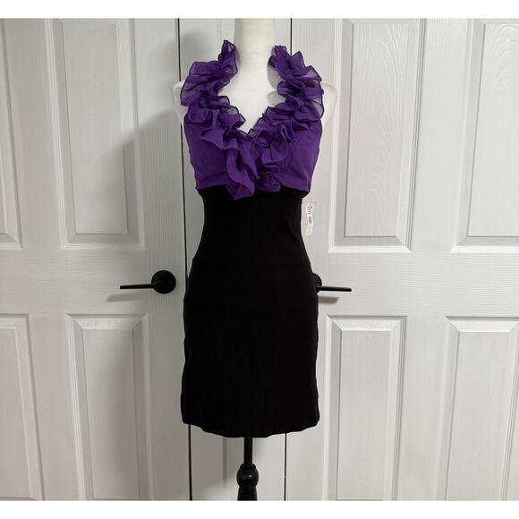 B. Smart New Black Purple Ruffle Halter Dress Size 7/8 - Picture 2 of 12